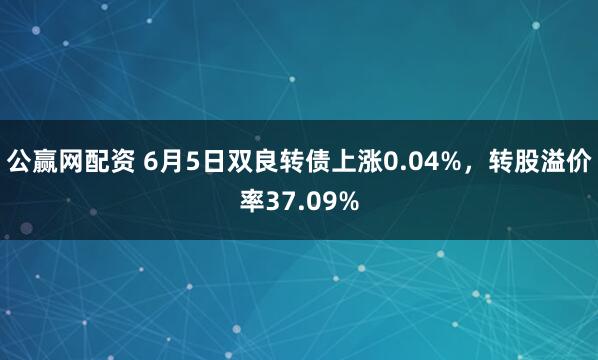 公赢网配资 6月5日双良转债上涨0.04%，转股溢价率37.09%